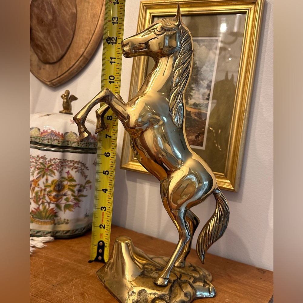 Vintage Brass Rearing Horse Sculpture Equestrian Western Ralph Lauren Style